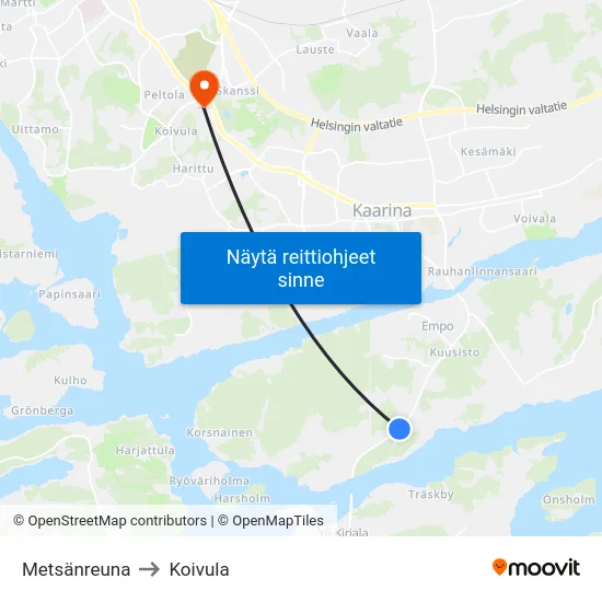 Metsänreuna to Koivula map