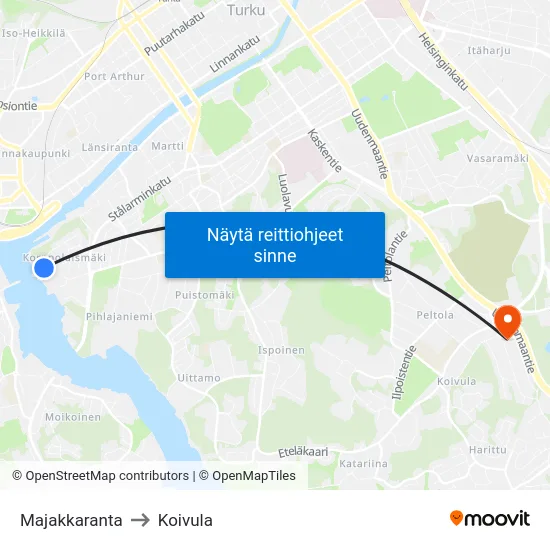 Majakkaranta to Koivula map