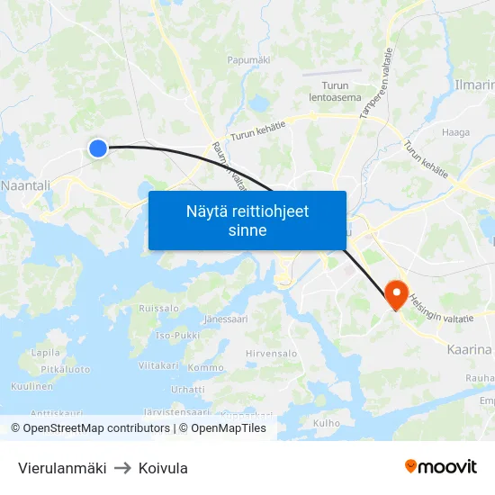 Vierulanmäki to Koivula map