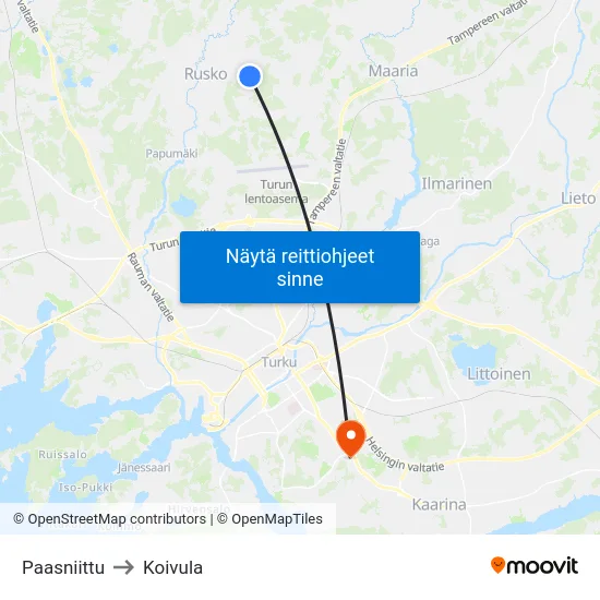Paasniittu to Koivula map
