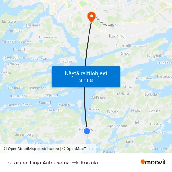 Paraisten Linja-Autoasema to Koivula map