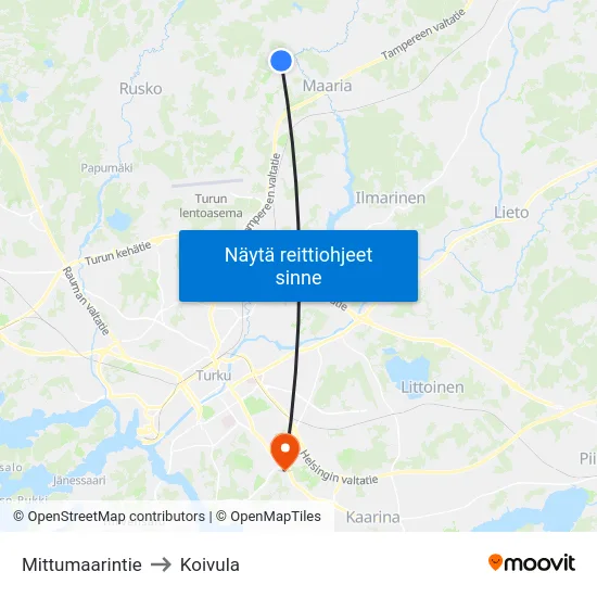 Mittumaarintie to Koivula map