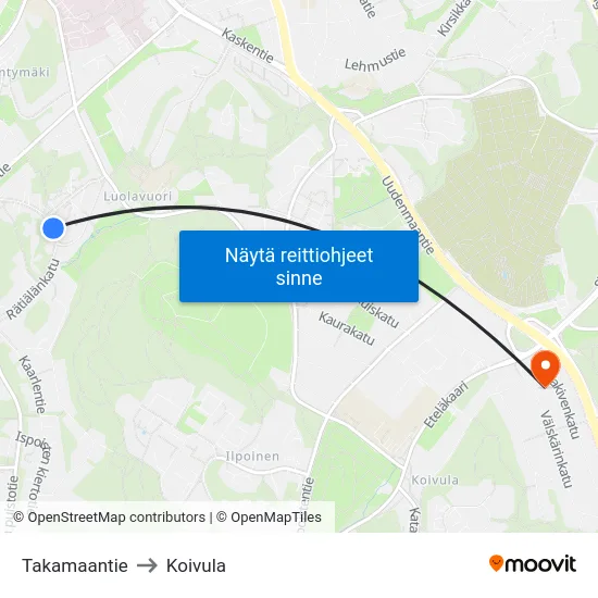 Takamaantie to Koivula map