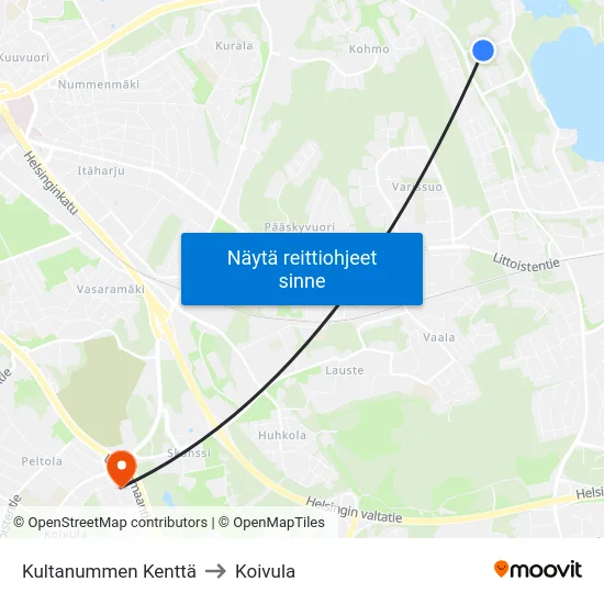Kultanummen Kenttä to Koivula map