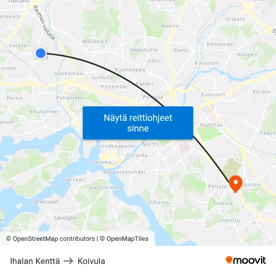 Ihalan Kenttä to Koivula map