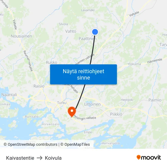 Kaivastentie to Koivula map