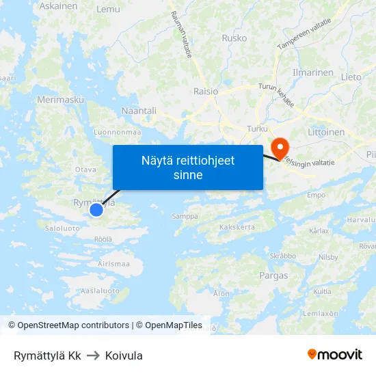 Rymättylä Kk to Koivula map