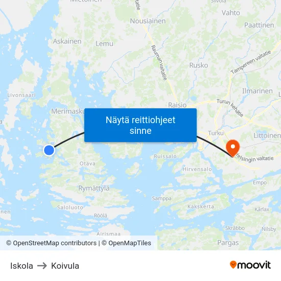 Iskola to Koivula map