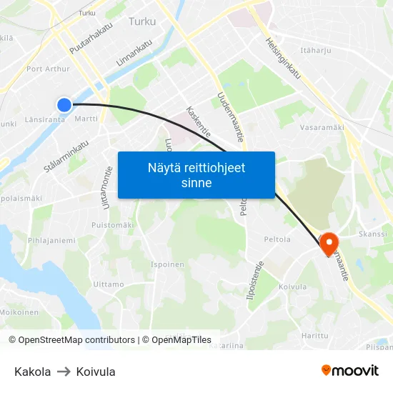 Kakola to Koivula map
