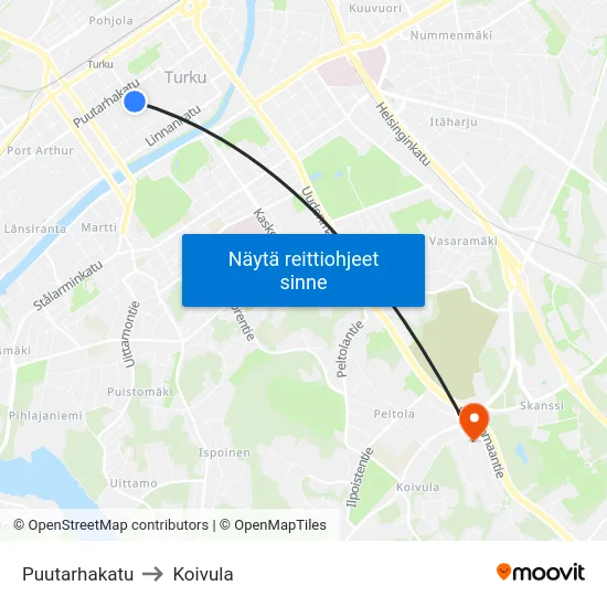 Puutarhakatu to Koivula map