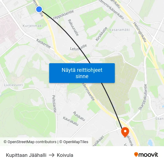 Kupittaan Jäähalli [Citymarket] to Koivula map