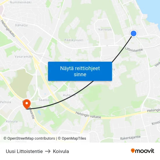Uusi Littoistentie to Koivula map