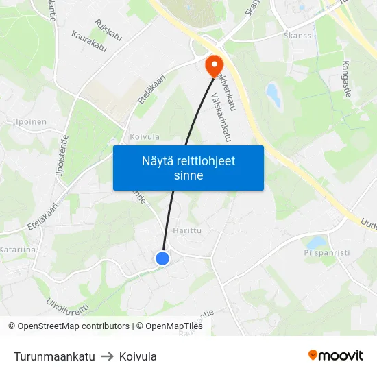Turunmaankatu to Koivula map