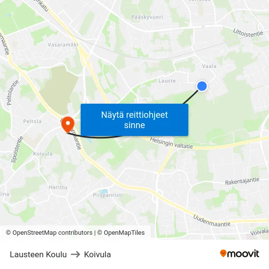 Lausteen Koulu to Koivula map