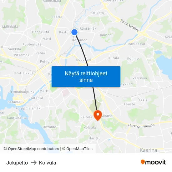 Jokipelto [Prisma] to Koivula map