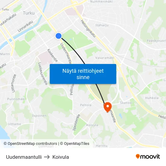 Uudenmaantulli to Koivula map