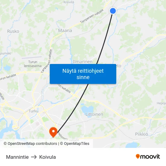 Mannintie to Koivula map