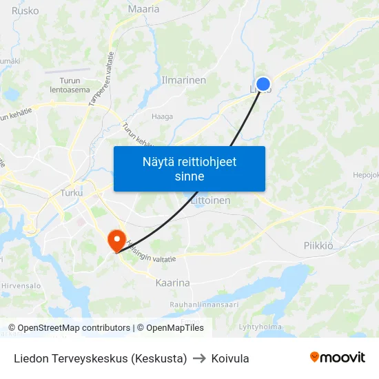Liedon Terveyskeskus (Keskusta) to Koivula map