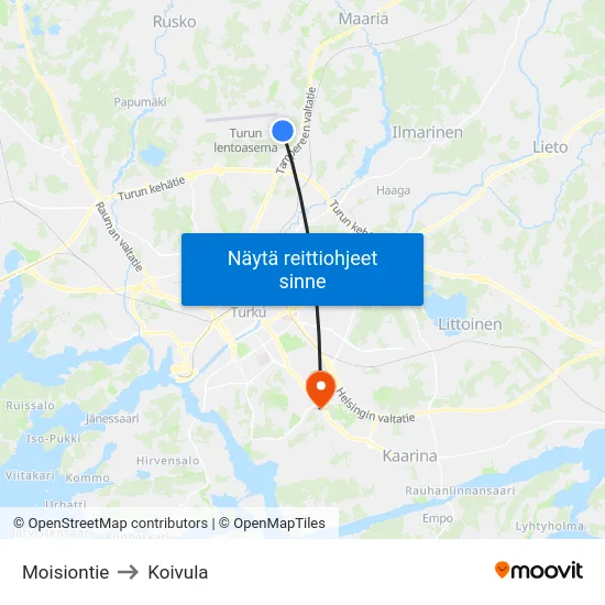 Moisiontie to Koivula map
