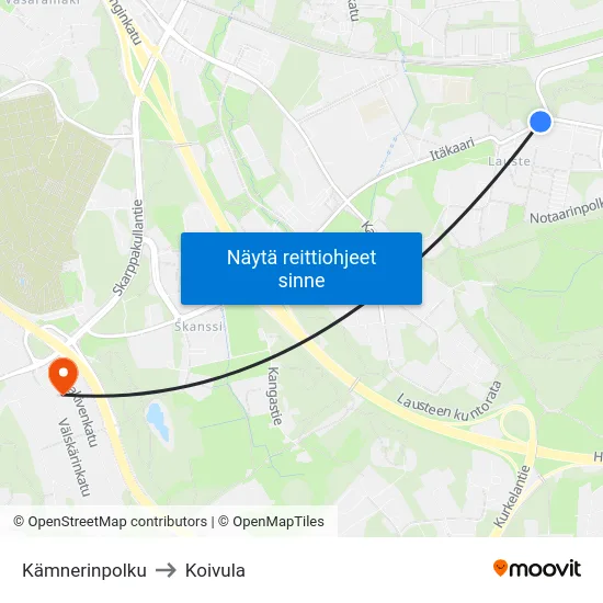 Kämnerinpolku to Koivula map