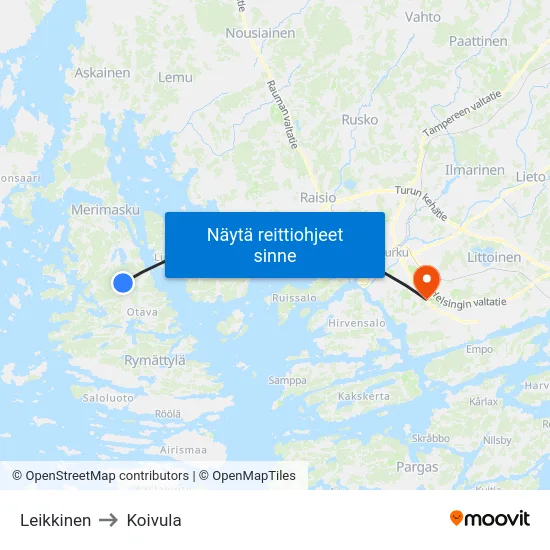 Leikkinen to Koivula map