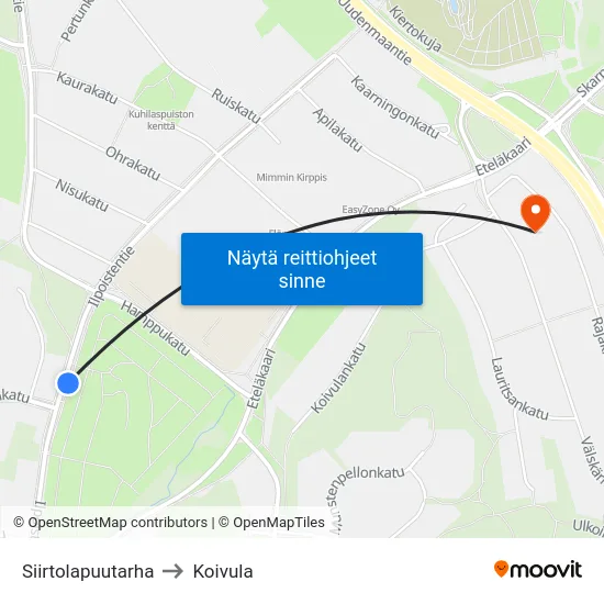 Siirtolapuutarha to Koivula map