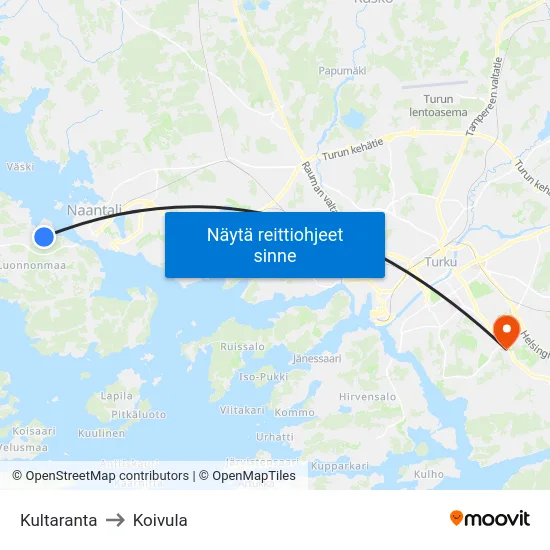 Kultaranta to Koivula map