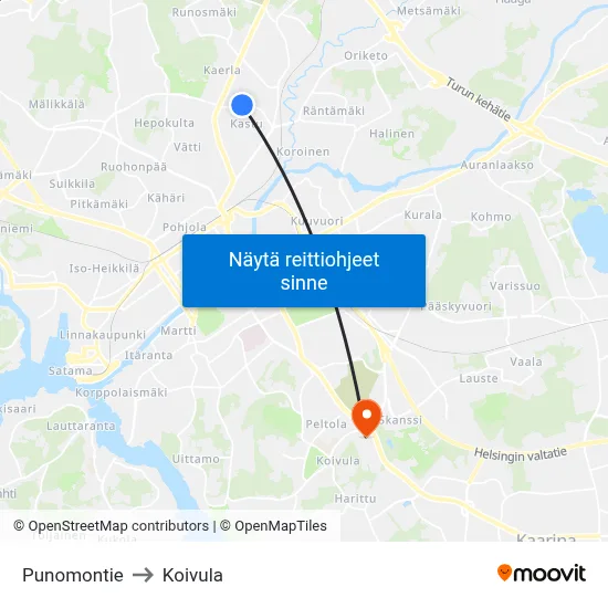 Punomontie to Koivula map