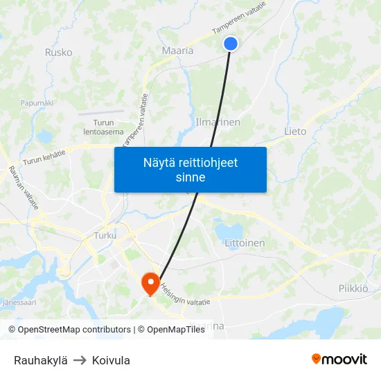 Rauhakylä to Koivula map