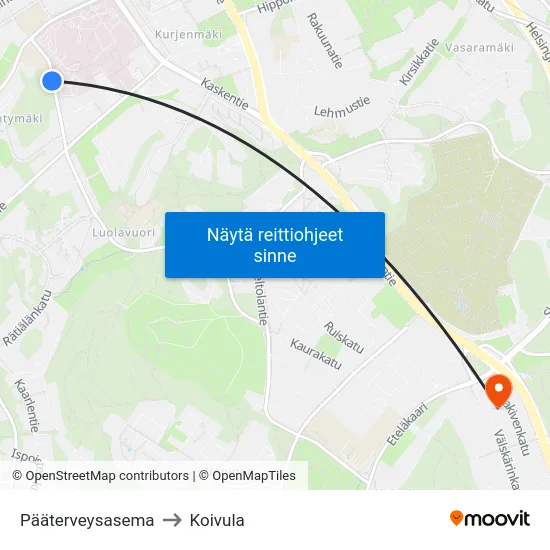 Pääterveysasema to Koivula map