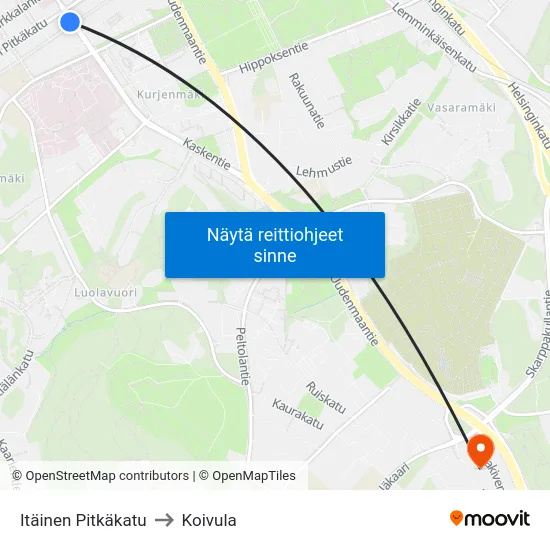 Itäinen Pitkäkatu to Koivula map