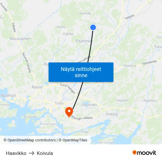Haavikko to Koivula map