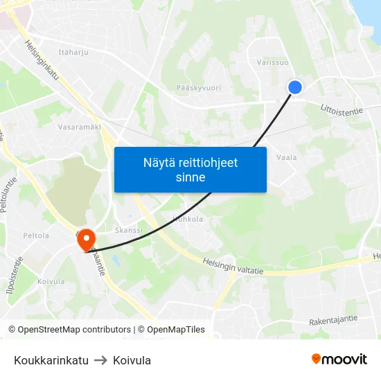 Koukkarinkatu to Koivula map