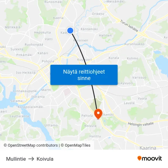 Mullintie to Koivula map