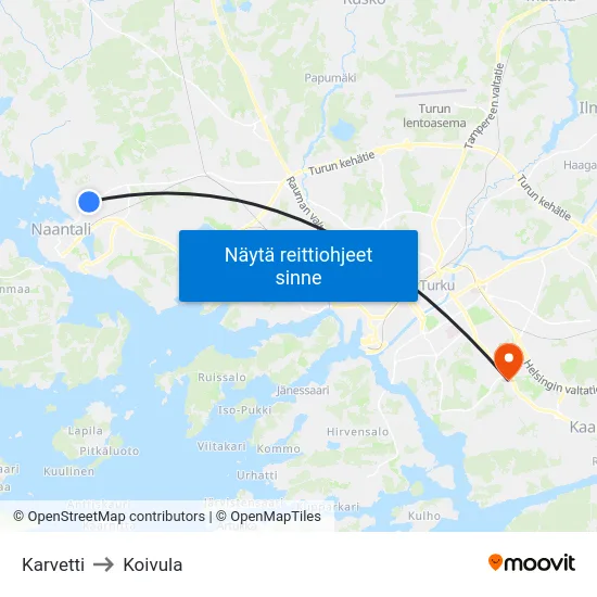 Karvetti to Koivula map