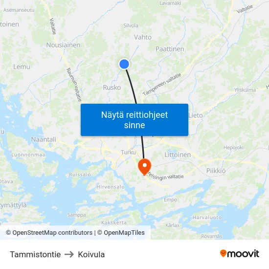 Tammistontie to Koivula map
