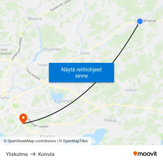 Yliskulma to Koivula map