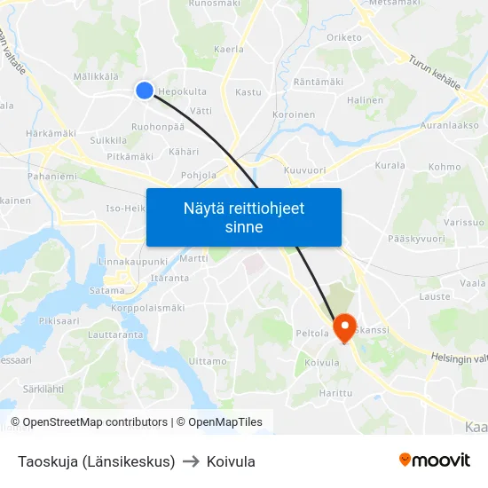 Taoskuja (Länsikeskus) to Koivula map