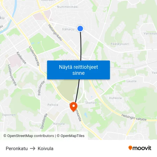 Peronkatu to Koivula map