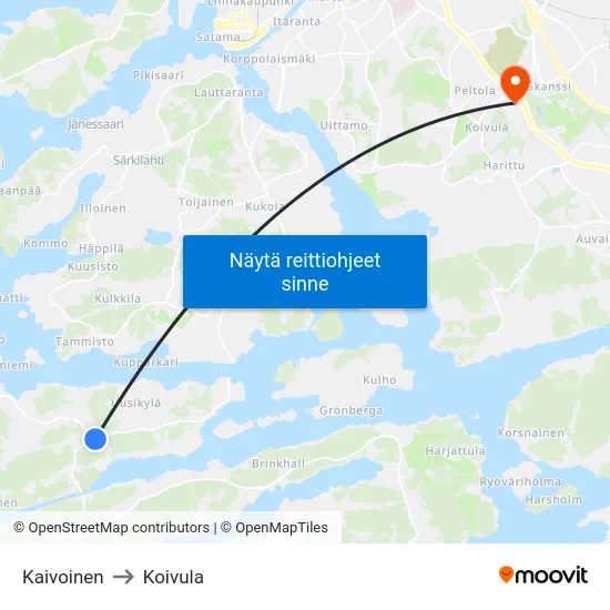 Kaivoinen to Koivula map
