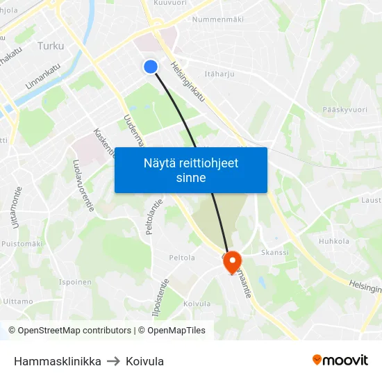 Hammasklinikka to Koivula map