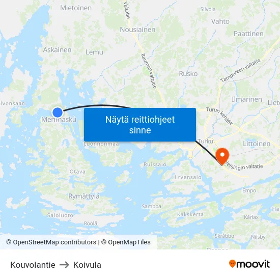 Kouvolantie to Koivula map