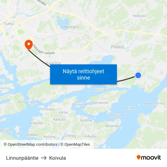 Linnunpääntie to Koivula map