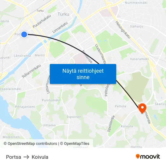 Portsa to Koivula map