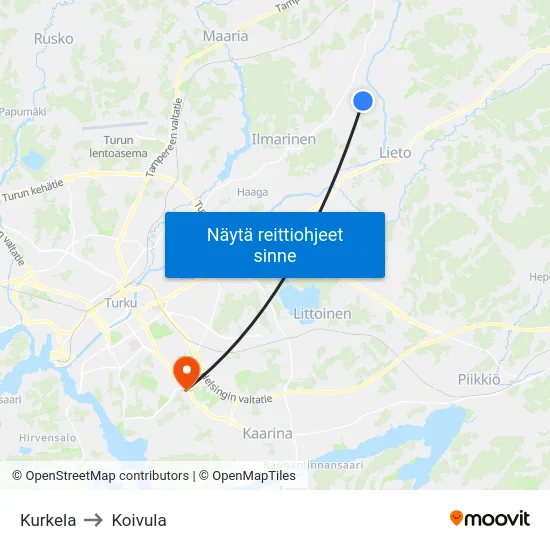 Kurkela to Koivula map