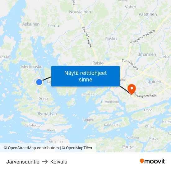 Järvensuuntie to Koivula map