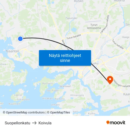 Suopellonkatu to Koivula map