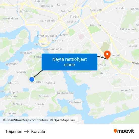 Toijainen to Koivula map
