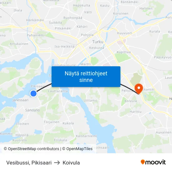 Vesibussi, Pikisaari to Koivula map
