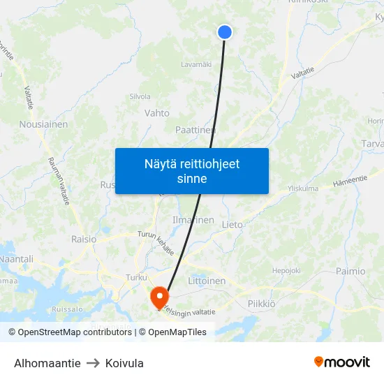 Alhomaantie to Koivula map